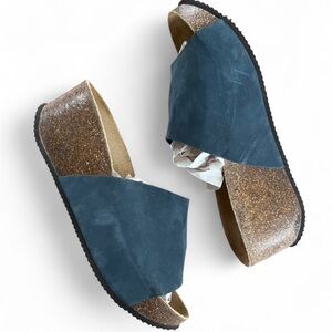 Bio Bio platform slide sandals in blue nubuck leather